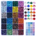 Detailed view showing the 24-compartment colorful rhinestone storage box and color swatches. - SS10 14400 Pcs / 24 Grid Rhinestone Set C