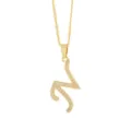 Collier Pendentif Lettre Cursive Zirconium Plaqué Or Élégant Bijou Tendance Mode Variante - Or-Lettre N