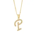 Collier pendentif lettre P en laiton plaque or avec eclatantes pierres de zircone cubique. - Or-Lettre P