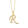 Collier Pendentif Lettre R Plaqué Or Zircone Strass Bijou Initial Élégant pour Femme - Or-Lettre R