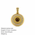 Stainless steel 18K gold plated round zircon pendant, elegant jewelry variant style. - Hollow Disc Pendant / Gold