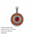 Stainless steel 18K gold plated round pendant with orange and red cubic zirconia - Hollow Disc Pendant / Silver
