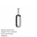 Stainless steel oval zircon pendant, silver and 18K gold color, 21x7mm fashion jewelry sku. - Hollow Oval Pendant / Silver