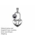 Stainless steel heart lock pendant with zircon and projection stone for DIY jewelry making. - Heart Lock Pendant / Silver