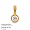 Gold plated stainless steel pendant with sparkling cubic zirconia and elegant beaded edge design. - Round Inlaid Pendant / Gold