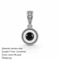 Stainless steel pendant silver color black stone cubic zirconia charm for women jewelry - Round Inlaid Pendant / Silver