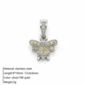 Stainless steel bee pendant with yellow zirconia, 9x10mm size, silver finish fashion jewelry. - Bee Charm Pendant / Silver