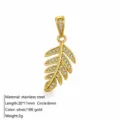 Stainless steel 18K gold plated cubic zirconia leaf pendant jewelry fashion accessory item. - Feather/Leaf Pendant / Gold