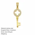 Stainless steel 18K gold plated zirconia key pendant necklace jewelry variant accessory - Key Charm Pendant / Gold