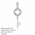 Stainless steel pink zirconia key pendant, silver and 18K gold color variant for women. - Key Charm Pendant / Silver