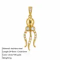 18K gold plated stainless steel octopus pendant sparkling zircon fashion jewelry accessory - Octopus Charm Pendant / Gold