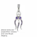 Stainless steel octopus pendant with purple zircon and pearl for stylish jewelry design. - Octopus Charm Pendant / Silver