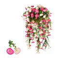 Flores de petunia artificiales colgantes vid de campanilla falsa para decoracion jardin - 69 Mallas / Rosa Claro Bicolor