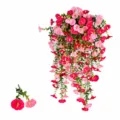 Planta artificial colgante de campanilla enredadera rosa bicolores para decoración - 69 Mallas / Rosa Oscuro Bicolor