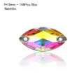 Navette Glas Näh-Strasssteine 7x15mm AB beschichtete flache Kristallperlen mit zwei Löchern - Navette Form (7x15mm) / 144 Stück/Packung