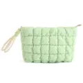 Mintgroene gewatteerde puffer make-up tas met handvat, draagbare cosmetische opbergtas. - Groen