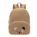 Detailaufnahme des niedlichen Hundegesicht-Rucksacks aus Kord mit weicher Textur und Nähten. - Khaki Hund