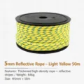 50M 5mm Corde de Tente Réfléchissante Camping Hauban Robuste Jaune Plein Air Rando - 5mm Jaune Réfléchissant