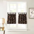 Cortina corta marrón con bordado floral y trabillas para cocina y ventana pequeña - 74*90 / Marrón