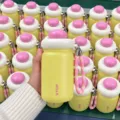 Portable mini insulated water bottle 316 stainless steel cute thermos cup with strap - 320ml / Light Yellow