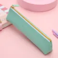 Estuche minimalista de piel PU con gran capacidad, ideal para estudiantes y papelería. - Verde