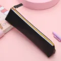 Estuche para lápices de cuero PU negro, gran capacidad bolsa de almacenamiento de papelería. - Negro