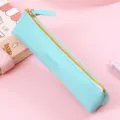 Estuche de piel sintética PU azul claro con cremallera dorada, almacenamiento escolar. - Azul