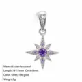 Stainless steel purple zircon star pendant, elegant silver tone charm for DIY jewelry. - North Star Pendant / Silver