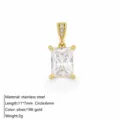 Stainless Steel Emerald Cut Zircon Pendant 18K Gold Plated Fashion Jewelry Variant - Rectangular Pendant / Gold