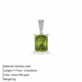 Stainless steel emerald cut green zircon pendant charm for stylish DIY jewelry making gifts - Rectangular Pendant / Silver