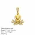 Gold plated stainless steel octopus pendant with sparkling zircon stones, cute animal jewelry charm. - Small Octopus Pendant / Gold