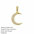 18K Gold Plated Stainless Steel Moon Pendant with Sparkling Zirconia Stones Jewelry SKU - Moon Charm Pendant / Gold