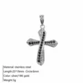 Stainless steel cross pendant with cubic zirconia, stylish 18K silver gold diy jewelry item. - Cross Pendant / Silver