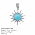 Stainless steel sun pendant with blue circle stone 16x16mm jewelry accessory item - Sun Charm Pendant / Silver