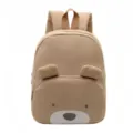 Nahaufnahme des süßen Cord-Rucksacks mit Details wie feine Stofftextur und Tierohren. - Khaki Bär