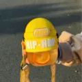 Yellow portable plastic water bottle with straw and strap, outdoor sports big belly cup. - 800ml / Yellow
