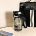 Girls double drink water bottle high value straw coffee cup summer plastic tritan high temp - 580ml / Night Black