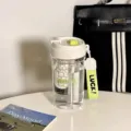 Clear plastic water bottle with straw double drinking design portable sports cup 500ml - 580ml / Vitality Yellow