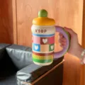 Custom large capacity thermal water bottle with cute heart patterns and convenient handle. - 600mL / Yellow Plaid Lid (316 Stainless Steel Liner)