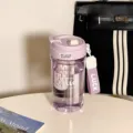 Purple Tritan dual-drink water bottle with straw, infuser, and cute strap for daily use. - 580ml / Taro Purple