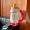 Creative oversized baby bottle shaped mug with handle, cute colorful striped water cup for daily use - 600mL / Pink Striped Lid (316 Stainless Steel Liner)