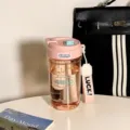 Girls double drink plastic water bottle with straw and filter, cute portable cup for summer. - 580ml / Peach Pink