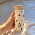 Süße Mini-Edelstahl-Thermosflasche mit niedlichem Punktmuster und Hunderdesign für Damen. - 200ml / Milchkaffee Punktmuster