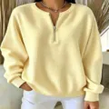 Jersey de punto acanalado para mujer con media cremallera y hombros caídos lisos - S / Amarillo