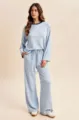 Blue and white striped long sleeve top and wide leg pants lounge set for women casual wear - Sky Blue