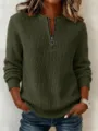 Women's Army Green Half Zip Waffle Knit Sweater Casual Long Sleeve Pullover Autumn - S / Army Green