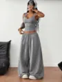 Conjunto de dos piezas de top corto acanalado gris y pantalón de chándal ancho - XS / Top y Pantalones / Gris
