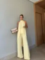 Chic summer casual sleeveless irregular solid color pants set for women variant style. - Yellow