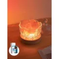 Salt crystal aroma diffuser lamp with wooden base and glass bowl, warm night light variant. - Natural Salt Lamp + USB Plug-in Warm Light + Ocean Essential Oil