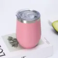 Stainless steel insulated wine tumbler detail showing smooth pink matte finish and clear lid. - 350ml / Pink